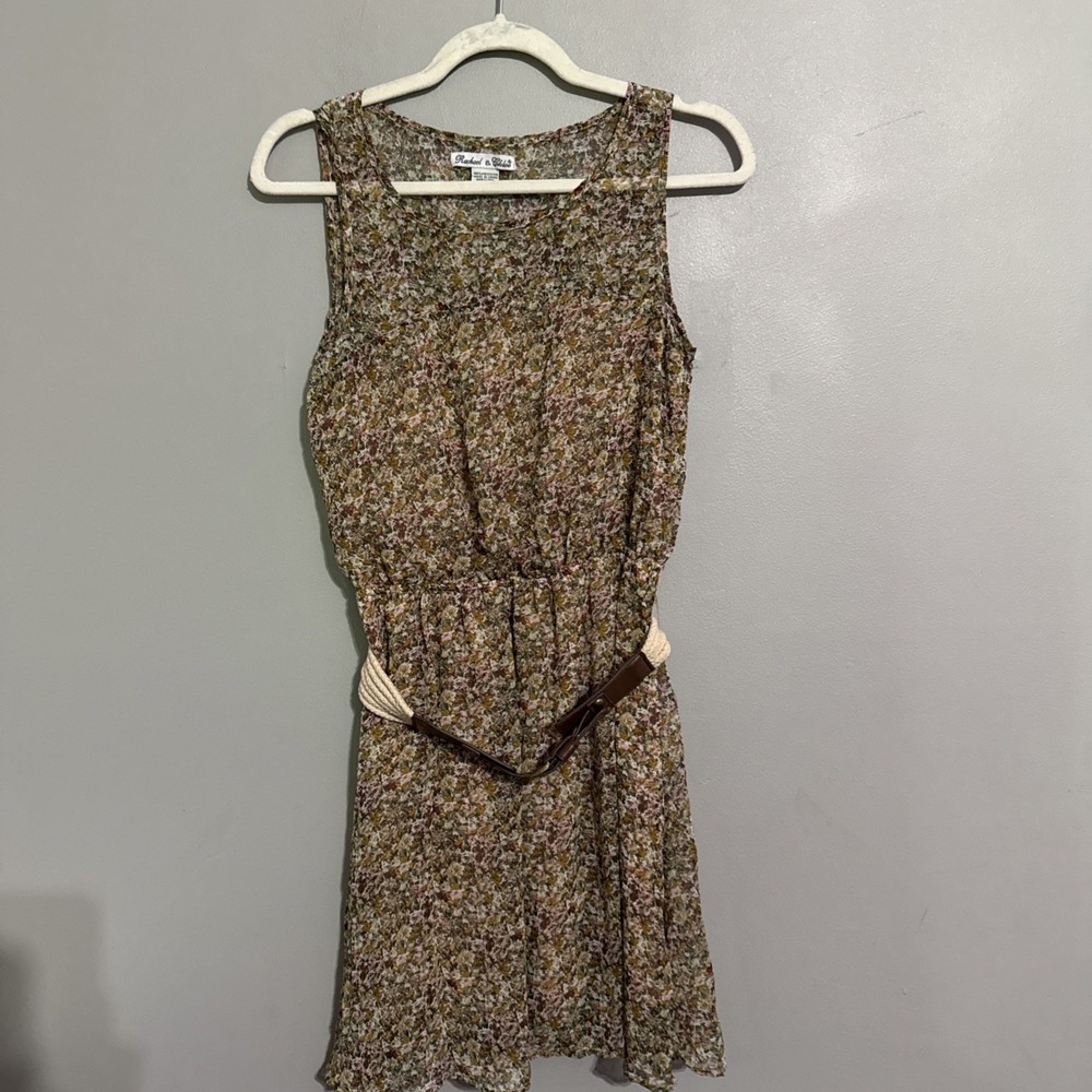 VTG Rachel & Chloe Smocked Dress Womens Med‎ Tan Floral Straps Cottage Y2K